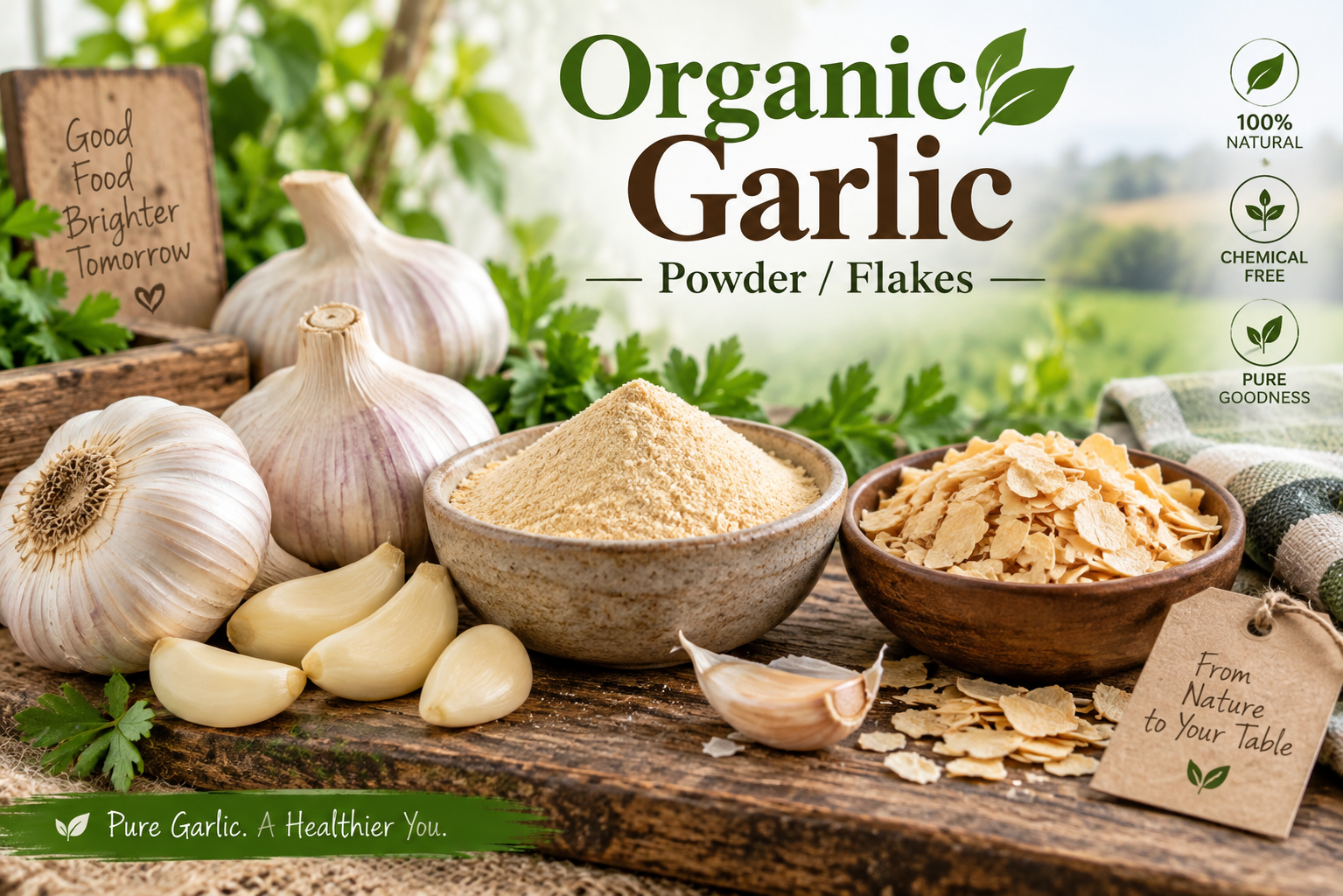 Premium organic ginger powder and flakes processed from fresh ginger roots, preserving natural aroma, flavour and nutrients. Ideal for beverages, seasoning and healthy recipes.